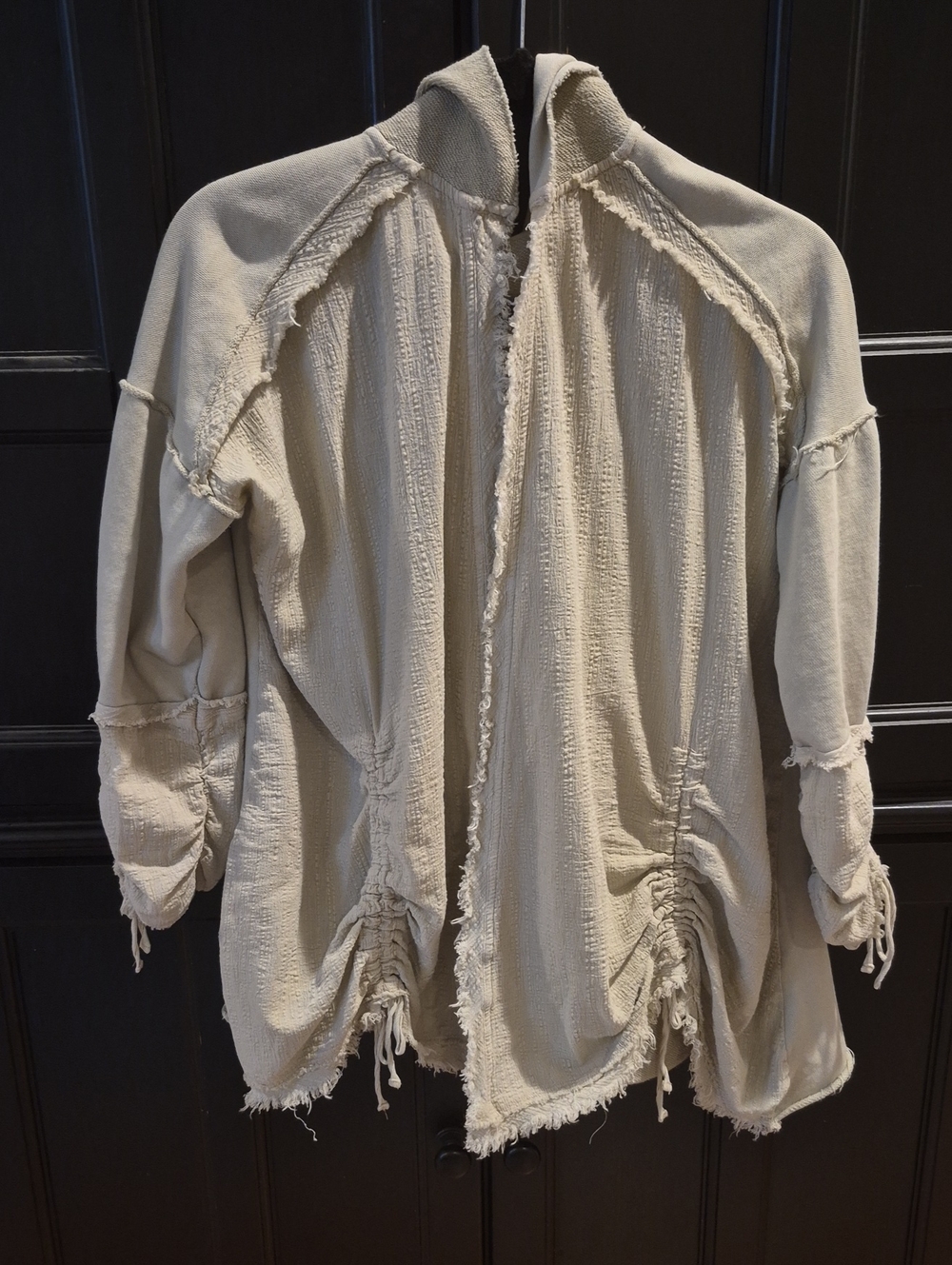 Mystree Raw-Edge Open Front Hoodie Cardigan